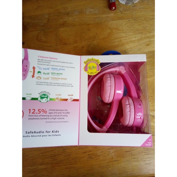 BuddyPhones Kids Safe Durable Foldable Travel Wired Headset Pink In Color B040 - Picture 2 of 4